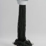Black Rain. 2021 100 x 45 x 45cm Enamel sieve, bowl and thread