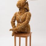 1.Make Me Golden 2023. 145 x 55 x 65 cm. Stool, chessboard, fabric and thread
