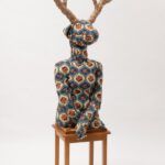 Make Me Majestic 2023 168 x 80 x 50 cm. Stool, chessboard, fabric and thread