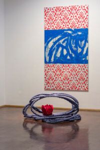 The Lotus Experiment 2018 48 x 107 x 97cm Pipe, fabric and thread with Henning Eichinger, Red/Blue 2011